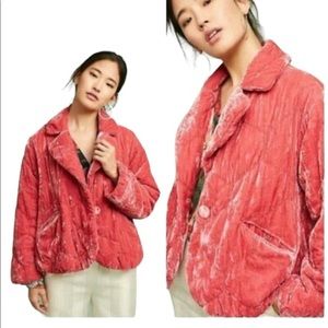 Anthropologie Brodie Quilted Velvet Puffer Rose Single Button Pocket XS